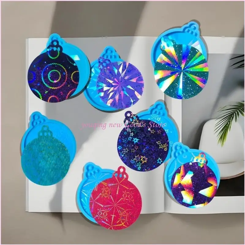 57QA 7 Stück Silikon-Weihnachtsharzformen, runde Anhänger, zum Basteln für Baumschmuck – Detail 9