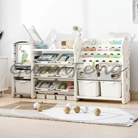 Kids Toy Storage Organizer Bookshelf 14 Bins Pull-Out Drawers Multipurpose Shelf for Toddlers Organize Toys Room Furniture 2