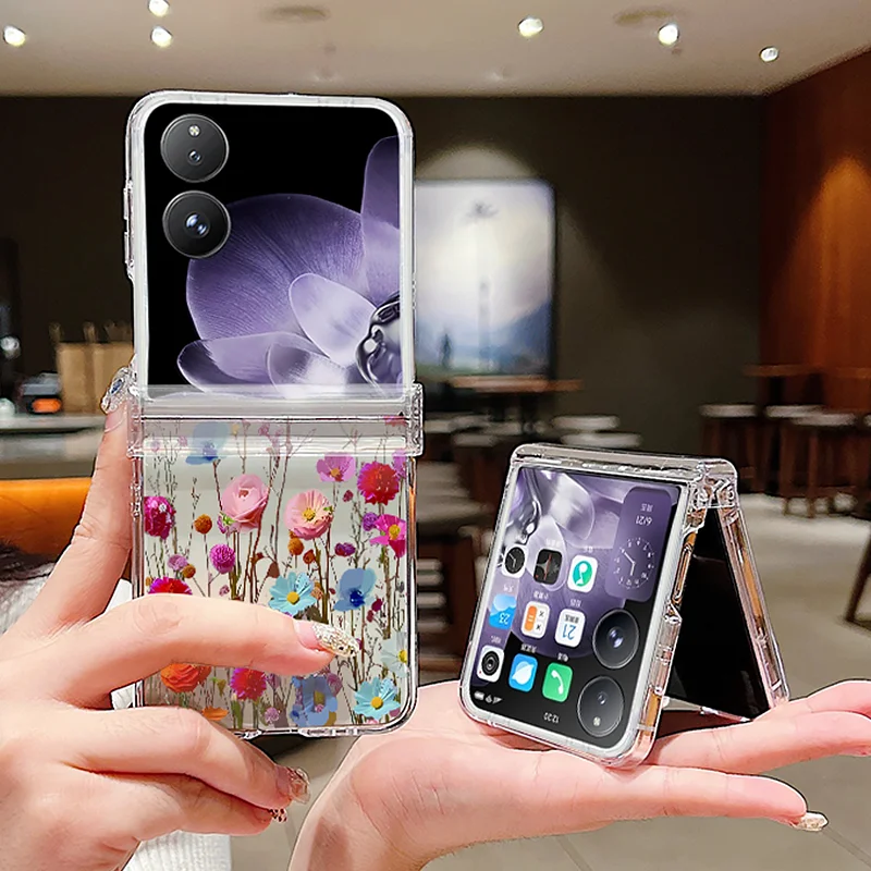 Romantic Flowers Print Shockproof Folding Clear Phone Case