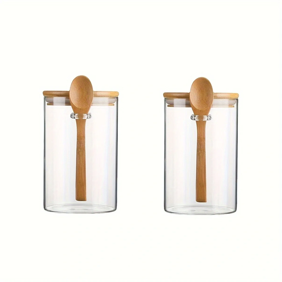 1/2/4/6/8Pcs, 500ml Round High Borosilicate Glass Food Containers, Kitchen Glass Food Storage Jars, Glass Jars with Bamboo Lids, Equipped with Spoons for Overnight Oats, Salad Bowls, Home Kitchen Food Storage Containers, Suitable for Kitchen Oatmeal, Salad, Yogurt, Coffee Beans, Spices, Maltose, Tea, Flour, Nuts, Candy, Tabletop Storage Decoration, Holiday Party Wedding