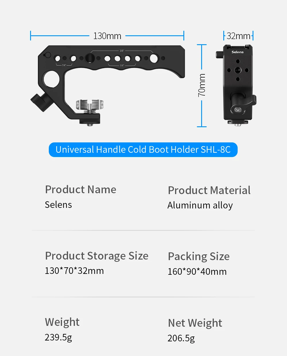 Universal DSLR Handheld Cold Shoe Holder Camera Cage Top Handle with 3/8"&1/4" S