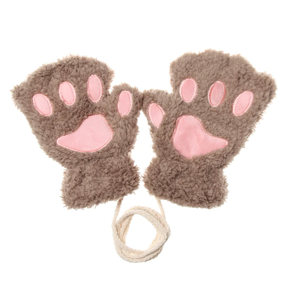 Children Gloves Cat Paw Gloves Fingerless Fashion Warm Plush Winter Fluffy Cat Paw Mittens Children Fingerless