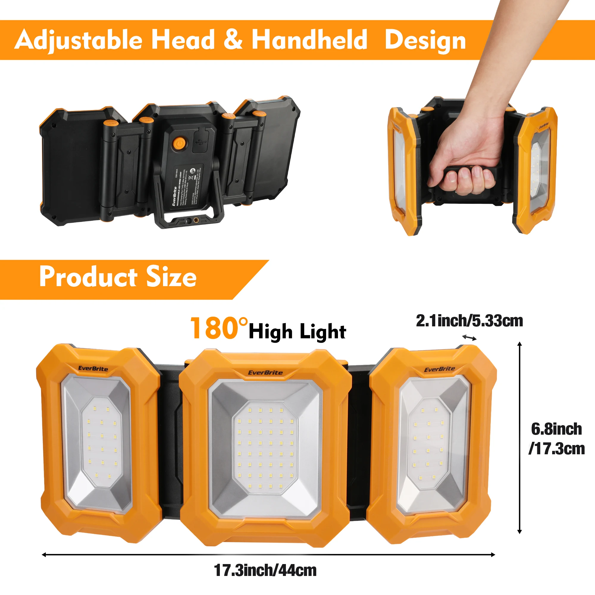 EverBrite 3000LM LED Work Lights 7800mAh Rechargeable Work Light Cordless Battery Powered Light for Car Repairing