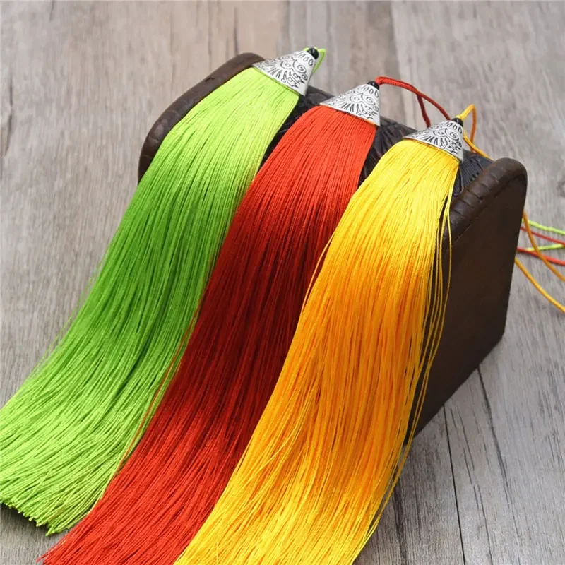 Tassel Accessories 1/2Pcs 17cm Fish Mouth Tassel Silk Polyester Metal Cap for DIY Jewelry Decor Bookmark
