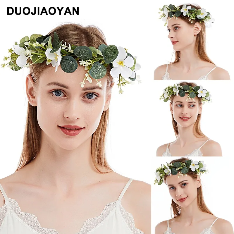 Creative New Eucalyptus Leaf Artificial Flower Headband Mori Style Money White, With Pattern Of Leaves Garland Bridal Headdress artificial christmas tree with stand blue 150 cm pvc