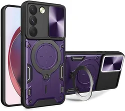 Shockproof Protective Phone Case with Stand Holder and Lens Protection for VIVO V30 (PURPLE)