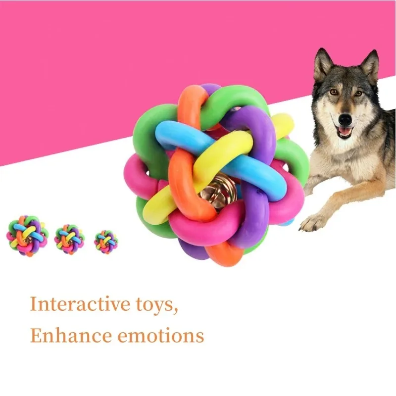 

Colorful Bells Rubber Balls Pet Cat Dog Toys Chewing Toy Bite Resistant Sound Training Human Pet Interaction Accessories