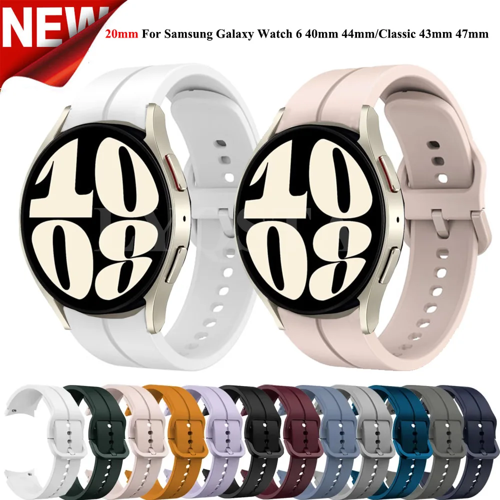 

Ремешок силиконовый для смарт-часов Samsung Galaxy Watch 6 40 мм 44 мм, спортивный браслет для Galaxy Watch 6 Classic 43 мм 47 мм, 20 мм