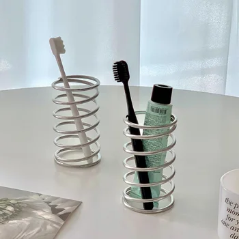 Porte-brosse à dents en métal domestique, support de rangement de bureau Simple et égouttoir de salle de bain, décoration creuse haut de gamme, 1 à 6 pièces 1