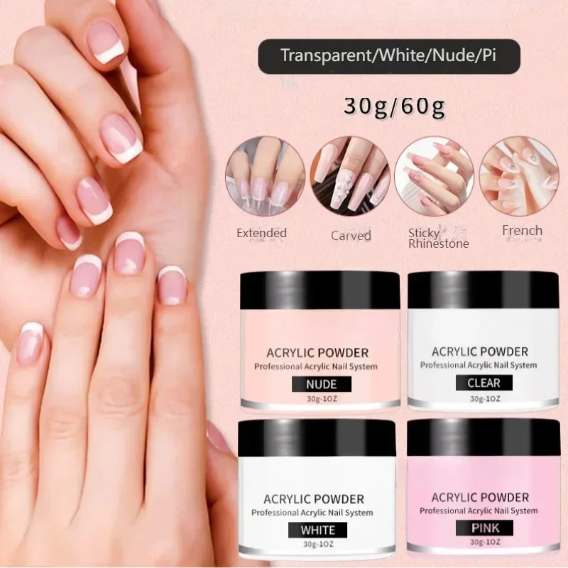 Professional Acrylic Nail Powder Clear/Nudes/Pink Ultra Fine for Acrylic Nail Art 3D Tip Carving French Extension Nails Gel acrylic nail powder