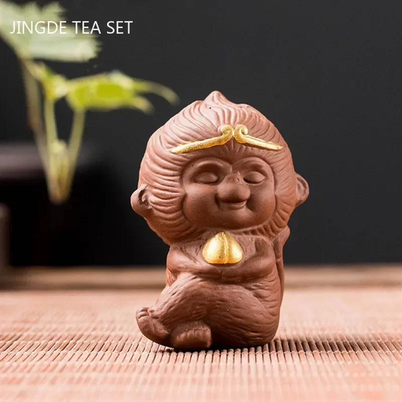 Lovely Sun Wukong Statue Tea Figurine Ornament Handmade Purple Clay Tea Pet Decoration Boutique Tea Table Decoration Crafts