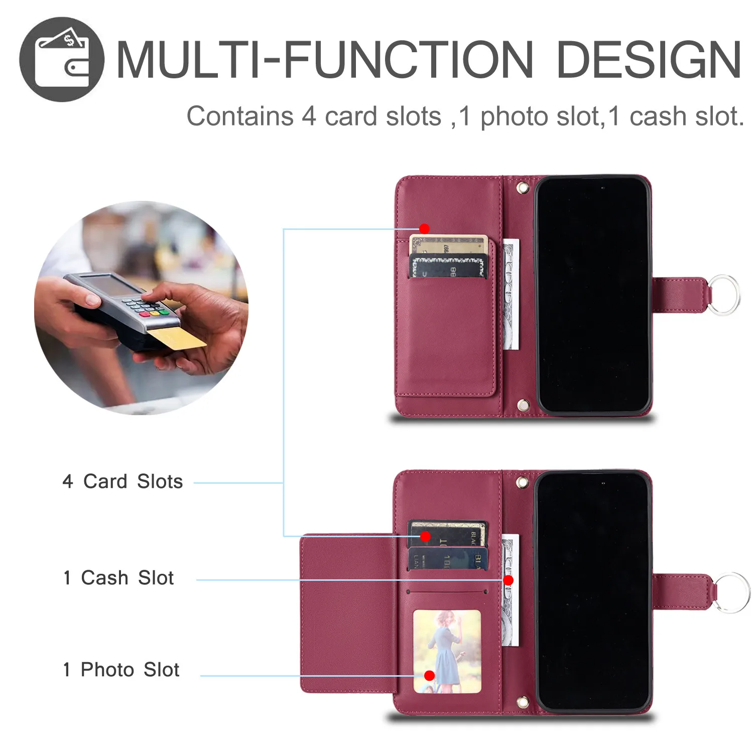 Leather Flip Wallet Phone Case with Stand and Protective Cover