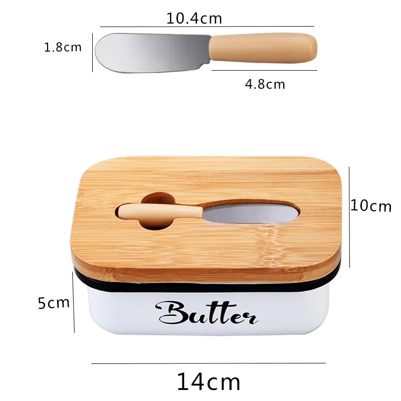 Rectangular Butter Container Restaurant Sealed Storage Box Cheese Box with Bamboo Lid Butter Slicer Home Dish Tableware
