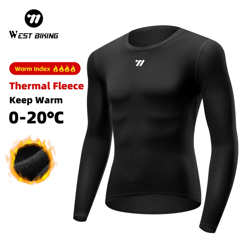 Cycling Shirts WEST BIKING Men Winter Cycling Jersey Thermal Base Layer Bike Underwear Fleece Sports Shirt Road MTB Warm Clothing Bicycle Shirt