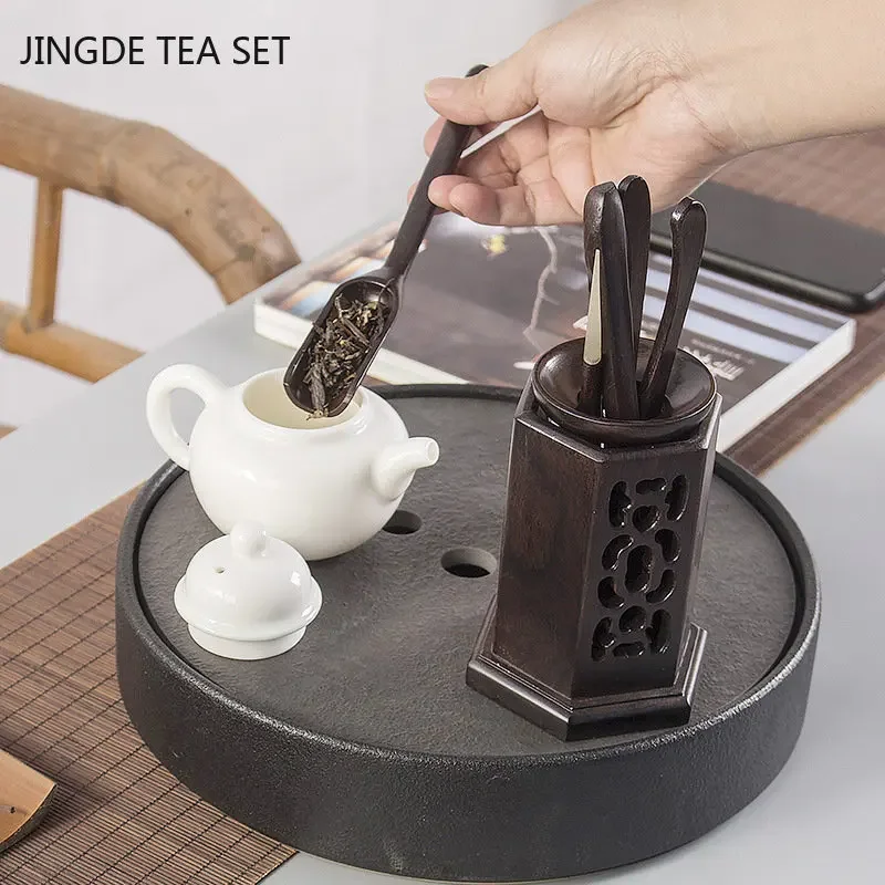 Tea Ceremony Six Gentlemen Set Chinese Tea Set Accessories Ebony Tea Making Tools Solid Wood Tea Clip Spoon Tea Art Decoration