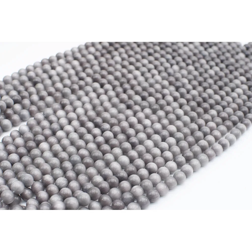 6mm Natural Smooth Dark Grey cat's eye Round stone beads For DIY Bracelet Necklace Jewelry Making Strand 15