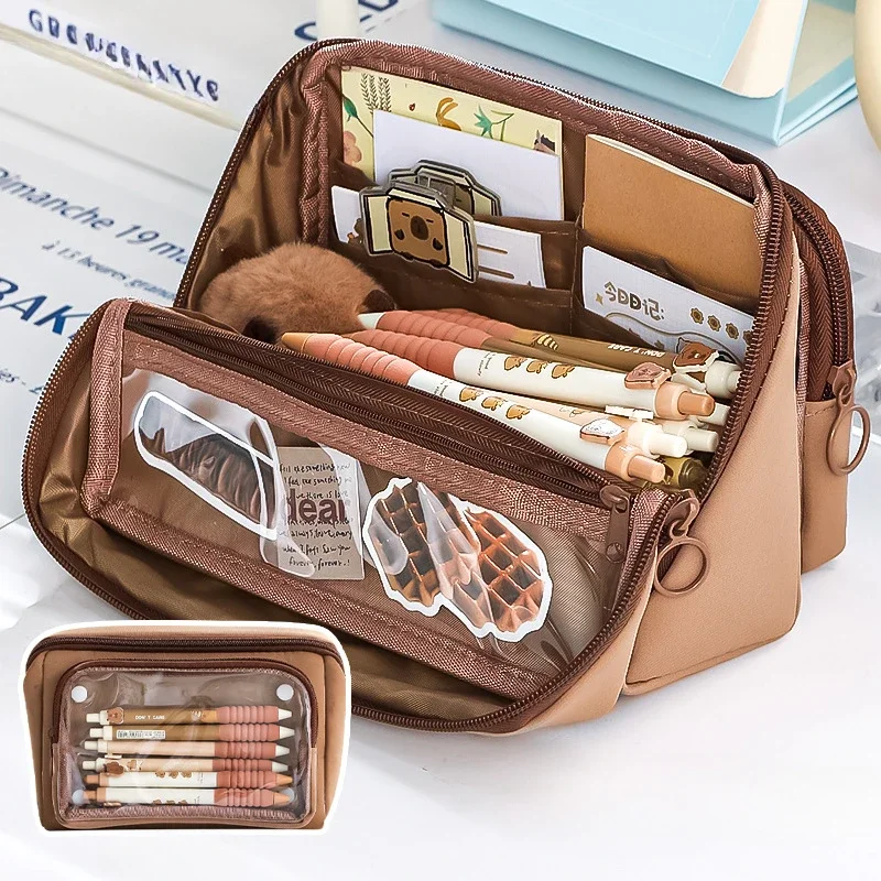 1 Piece Extra Large Capacity Scrapbook Stationery Bag Fashion Solid Color Pencil Case 9 Layer Pen Bag Student School Supplies
