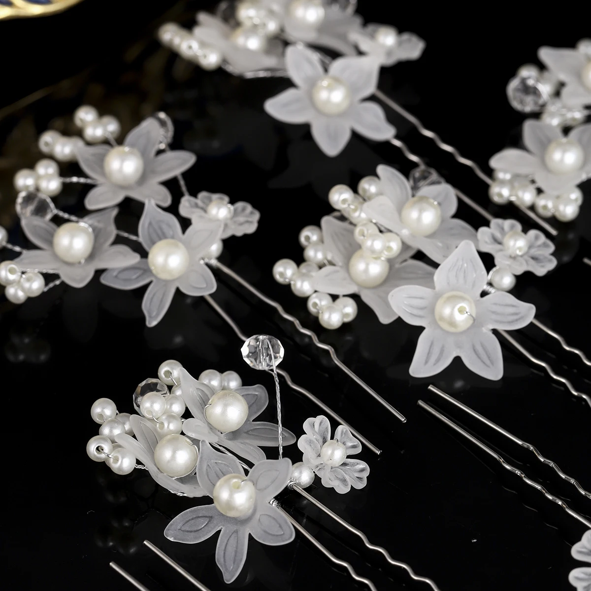 6PK/Set Kristall Perle Blume Haarnadel Set Elegante Braut Hochzeit Haar Clips Festliche Schmuck Haar Zubehör Haar Stick Für Frauen – Detail 6