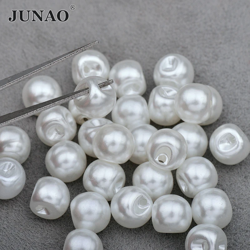 JUNAO 8mm 10m 12mm White Pearl Buttons Sewing Rhinestone Button Decorative Round Plastic Button Pearl Applique for Dress 2
