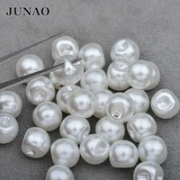 JUNAO 8mm 10m 12mm White Pearl Buttons Sewing Rhinestone Button Decorative Round Plastic Button Pearl Applique for Dress 2