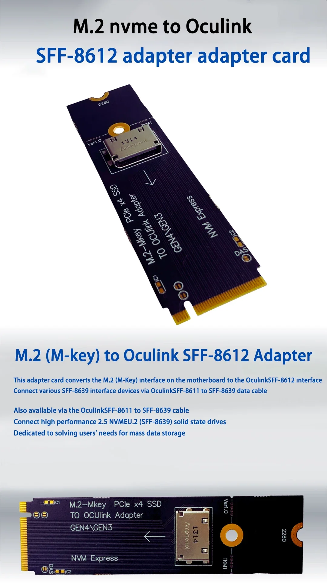 Oculink SFF-8612, PCI-E, NGFF, Gen4, Gen3, 2.5