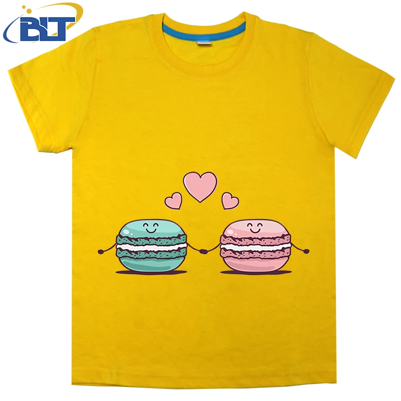 

Детская футболка с принтом Macarons In Love, летние хлопковые повседневные топы с коротким рукавом для мальчиков и девочек