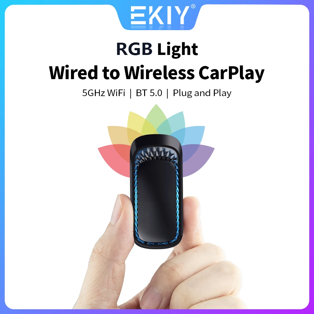 

EKIY RGB Colorful Wireless Carplay Dongle Mini Box Plug And Play Connect Bluetooth WiFi With Wired Apple Carplay OEM Car Radio