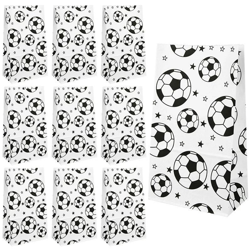 

10pcs Kraft Paper Soccer Gift Bags Football Soccer Theme Party Favors Candy Bags Kids Birthday Party Decoration Supplies