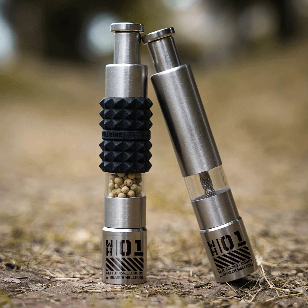 Thumb Push Pepper Mill Stainless Steel Portable Salt Mill One Hand Operation Pepper Mill Grinder for Outdoor Barbecue