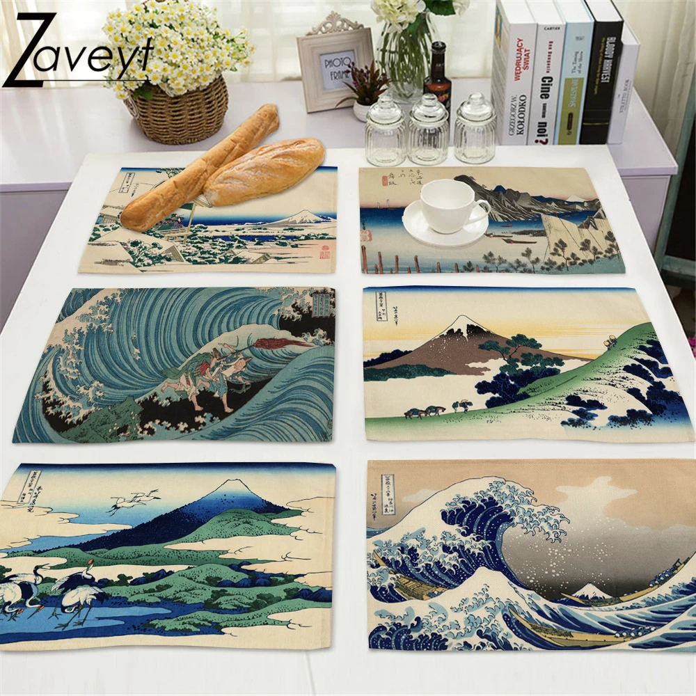 Ukiyoe Japanese The Great Wave of Kanagawa Wave Place Mats Mount Fuji