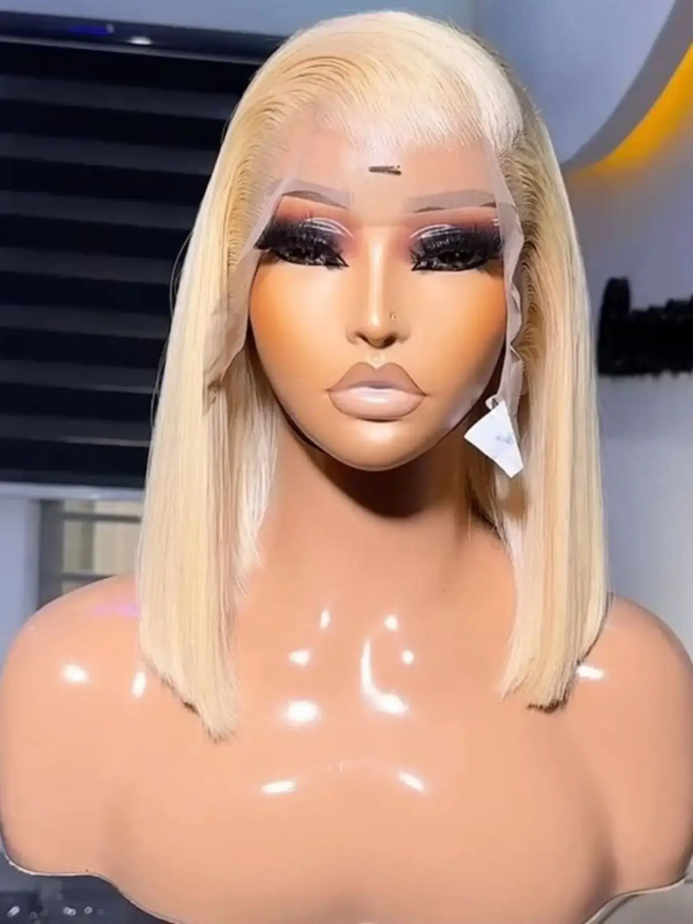 613 Honey Blonde Color Short Bob Straight 13X4 Full HD Lace Frontal Wig For Women Preplucked Bleach Knots Cosplay Daily Party 5