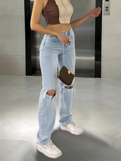 Nouveaux jeans pour femmes, jeans micro-élastiques droits amples, confortables et décontractés, entièrement assortis 5