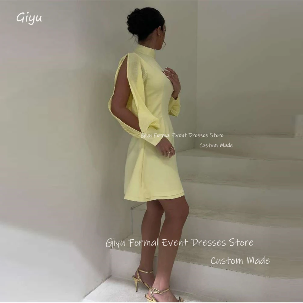 

Giyu High Neck Mini Short Party Prom Dress Long Sleeves Cocktail Dress Arabic Women Night Event Dress Robe de soiree