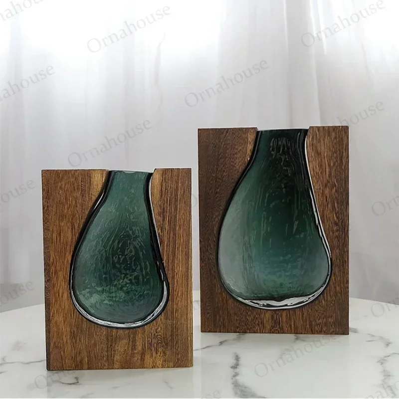 

Nordic تحف Vases Creative Design Glass Solid Home للمنزل فازات Vase Hotel Decoration New Wood Transparent كبيره