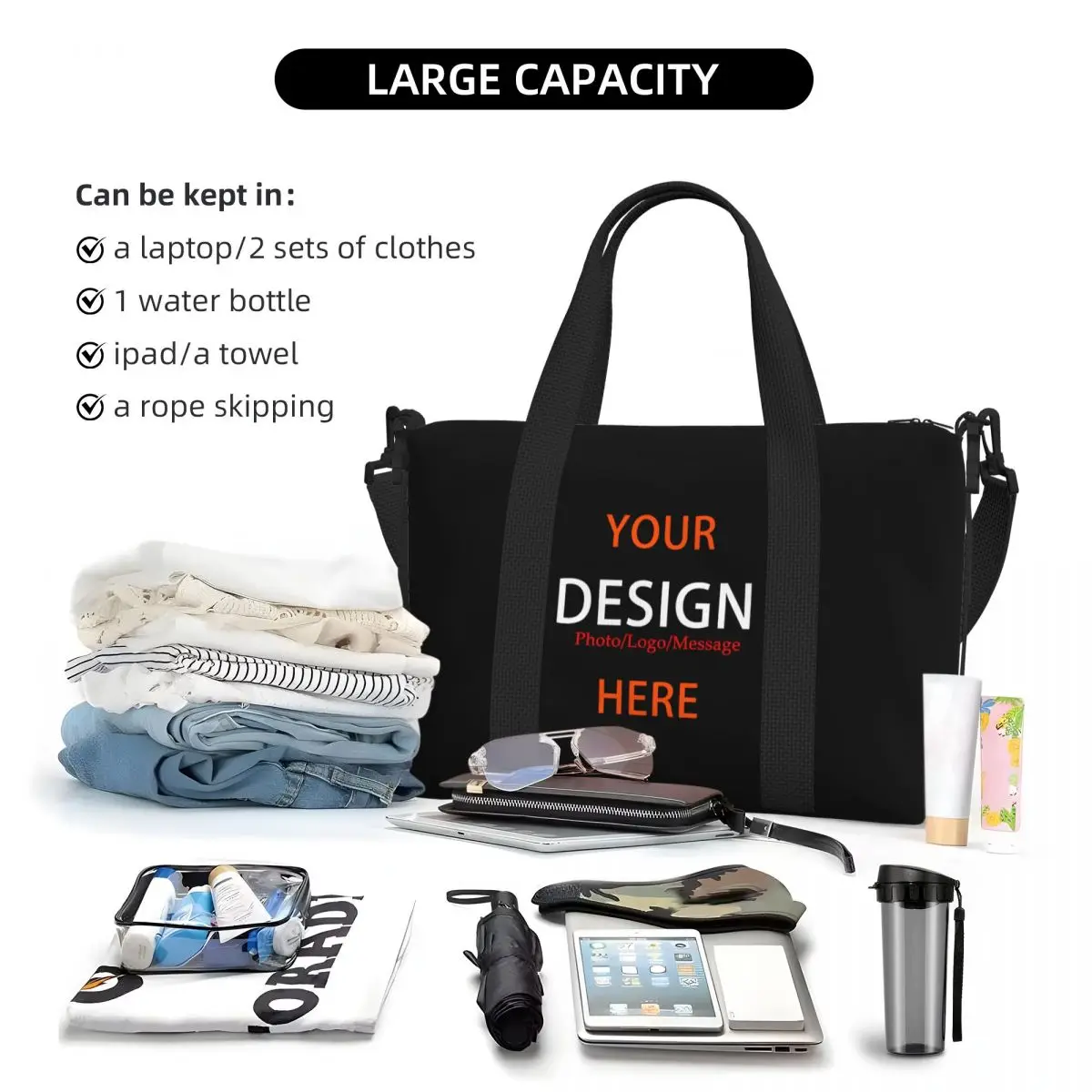 Large Your Photo Message Tote Bag Women DIY Design Shopping Shoulder Gym Beach Travel Bag