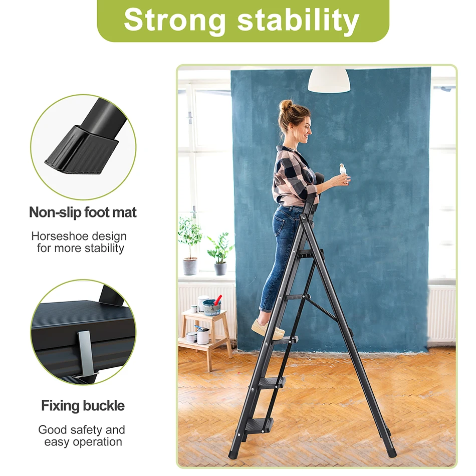Folding Stepladder, Five Steps, Integrated Multifunctional Storage , with Platform Locking