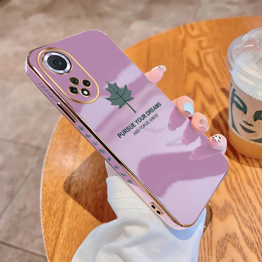 

For Honor 50 Lite 50 SE Luxury Square Case Maple Leaf Plating Cover Shockproof Soft TPU Cases