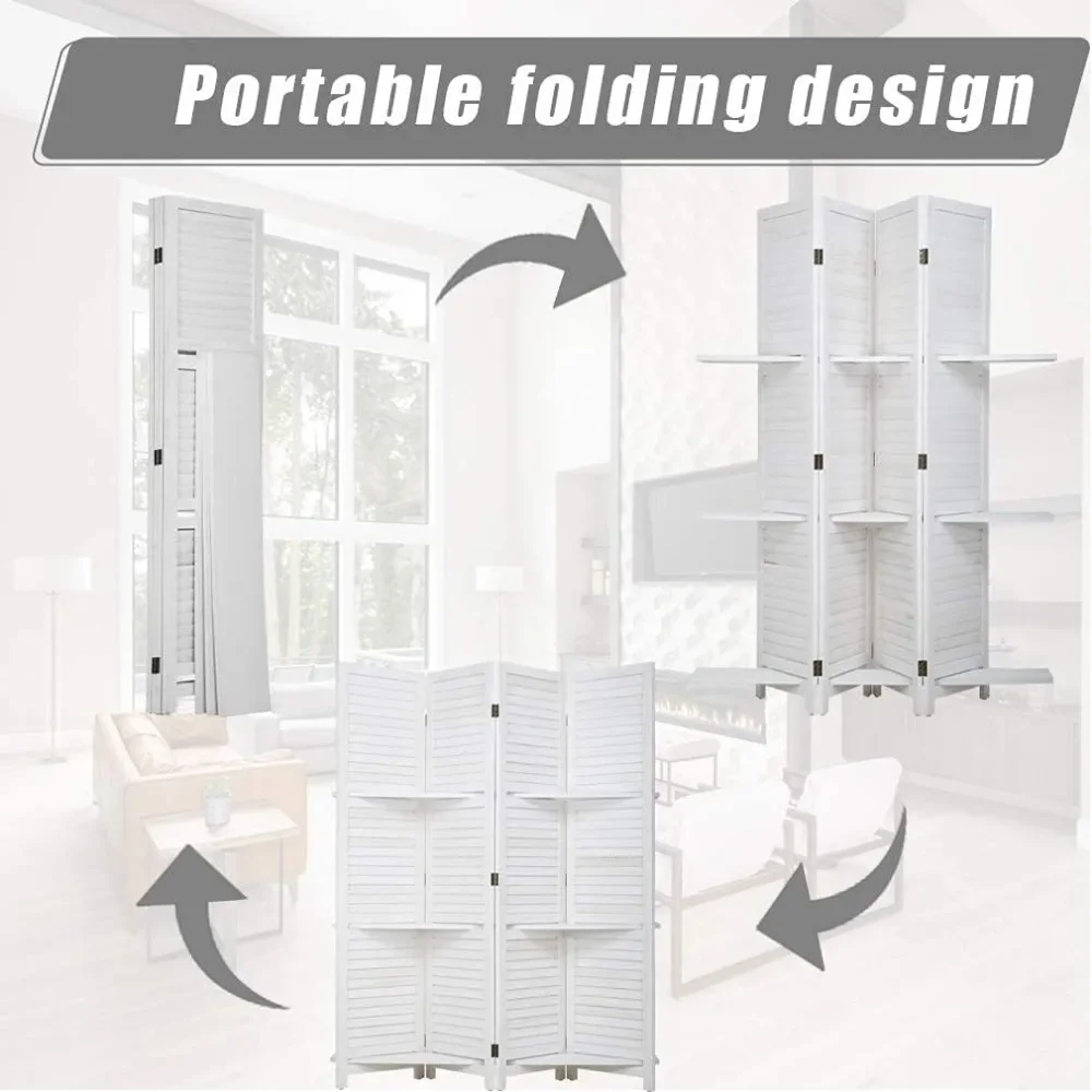 Room Divider Folding Privacy Wooden Screen with Clever Shelf Portable Partition