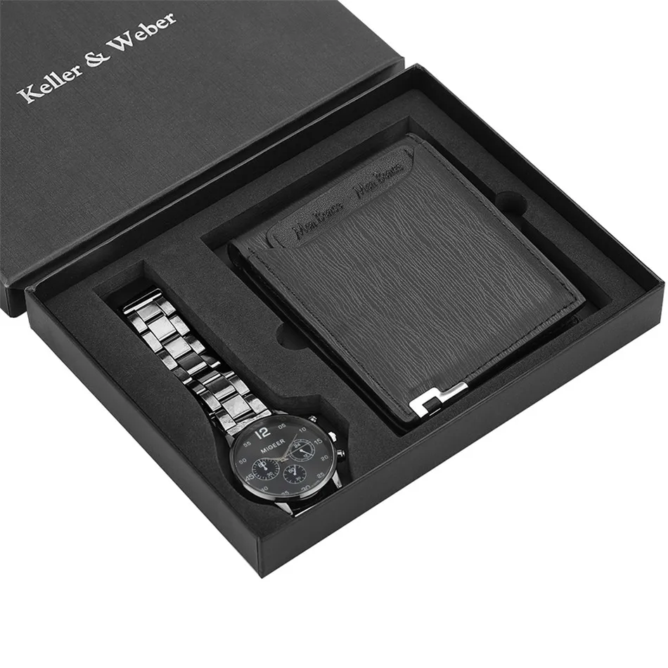 Men Watch Set Wallet Birthday Gift for Male Quartz Wristwatch 2023 New Hot Holiday Gift Purse Men Watches with Present Box