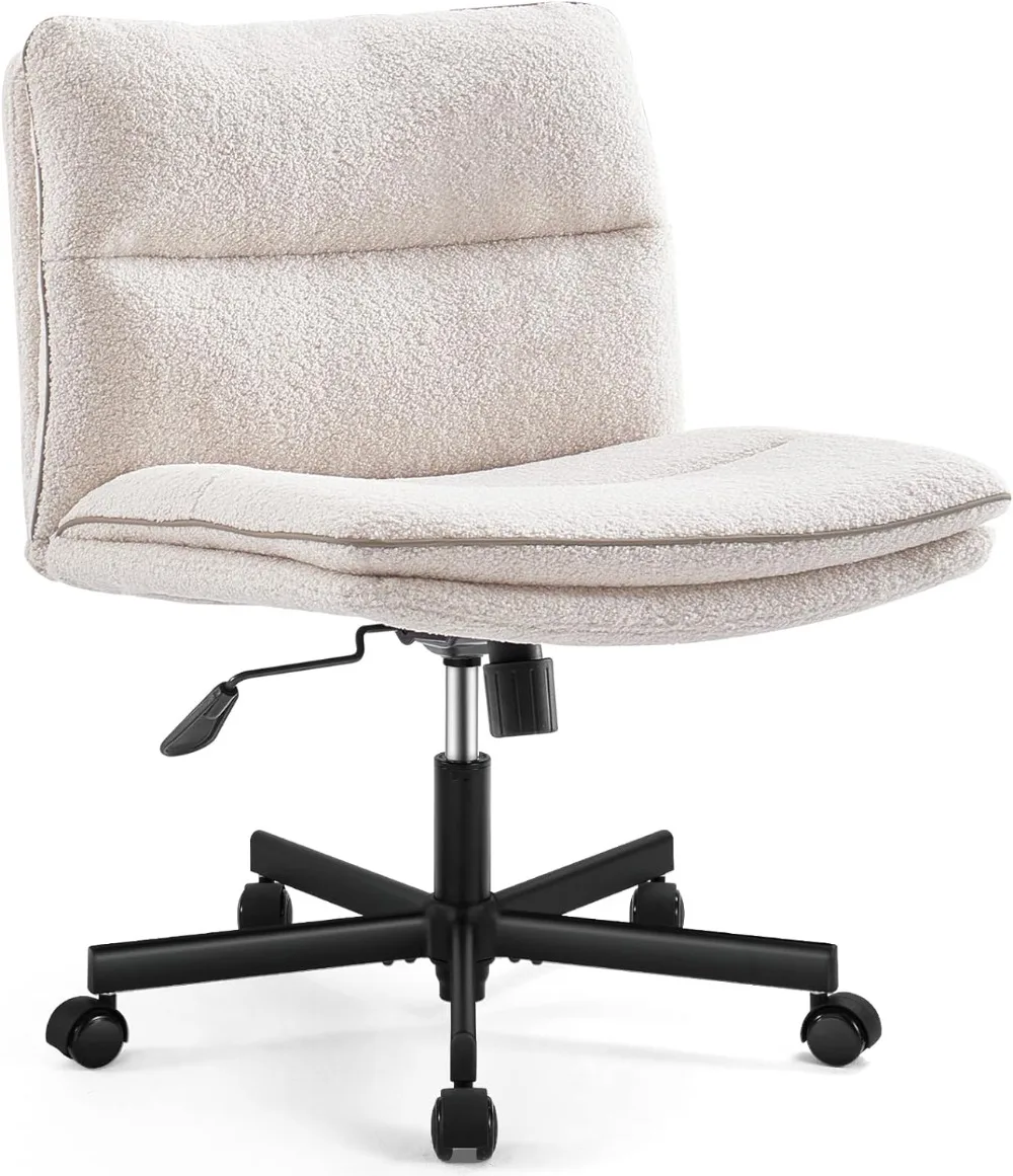 

EMIAH Armless Office Desk Chair with Wheels Faux Fur Vanity Mid-Back Ergonomic Home Computer Comfortable Adjustable Swivel