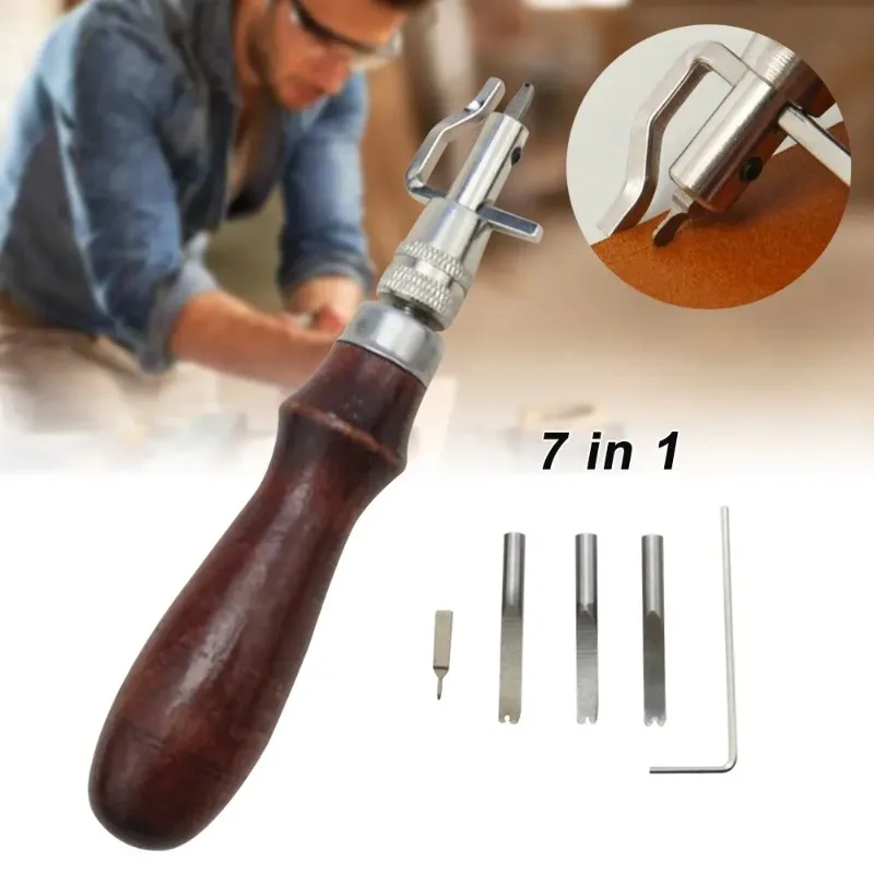 7 in 1 Leather Craft Groover Crease Stitching Tool Adjustable Leatherworking Sewing Tools leather tool,leather working tools,leather cutting tool,craft cutting tool