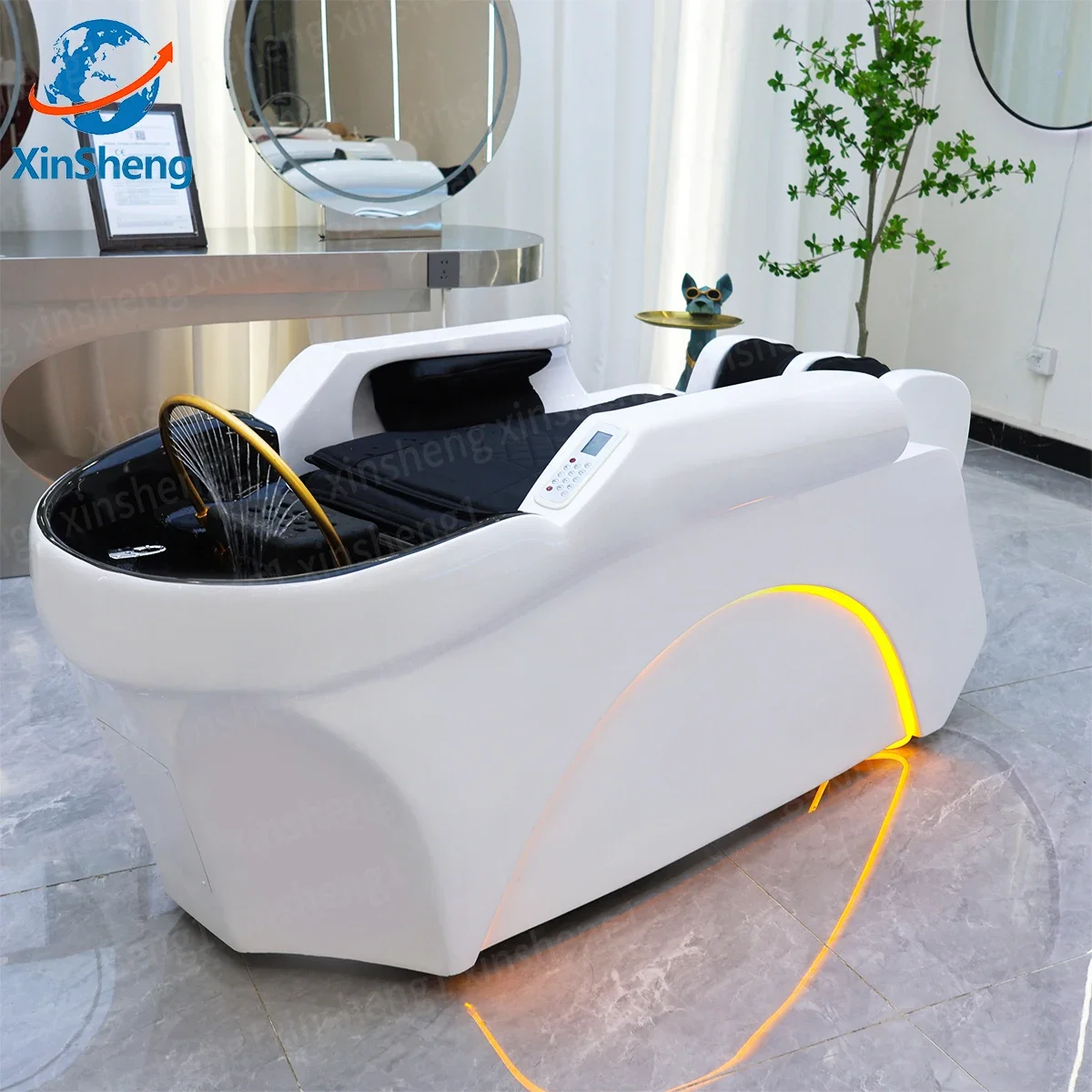 Lettino per Shampoo da Salone, Attrezzatura per Head SPA con Macchina per Fumigazione, Lettino Massaggiante Elettrico per Schiena, Arredamento per Negozi di Cura dei Capelli - immagine 5