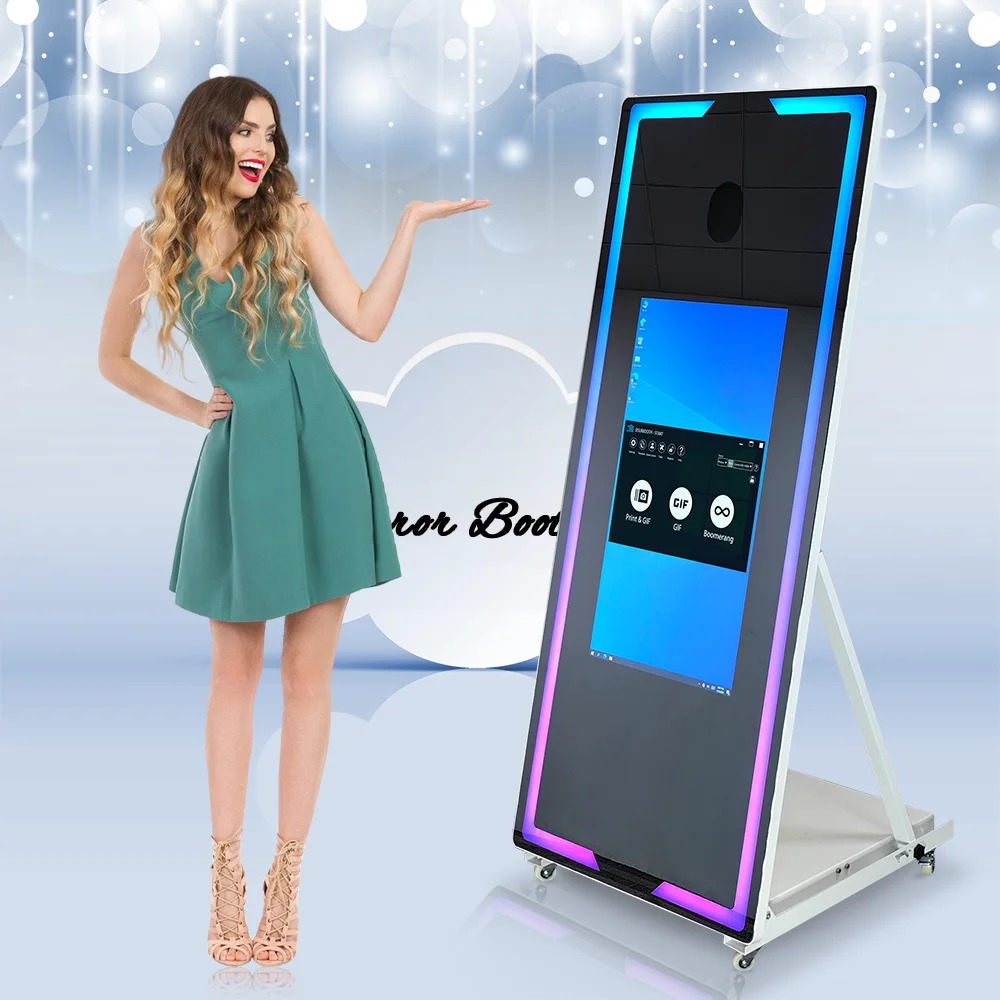 

Portable Magic Mirror Photo Booth 40in 65in Magic Mirrors Photo Booth For Events Wedding Parties With Touch Screen Mini PC