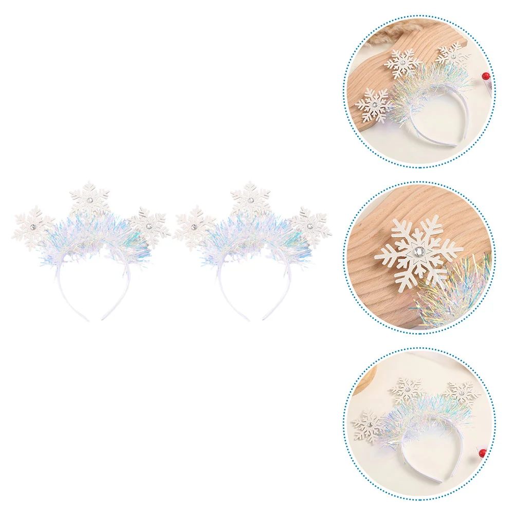 

2 Pcs White Headband Snowflake Party Decor Xmas Headdresses Exquisite Decorate Decorative Christmas Hair Hoops Child