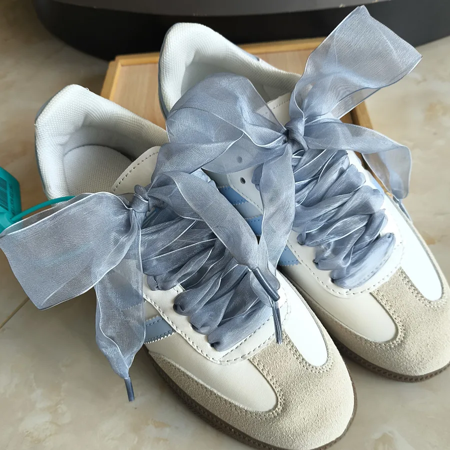 Shoe Laces 4 cm Width Organza DE Training Shoes Chiffon Transparent Lace Widened Leisure Sports DIY Decorat