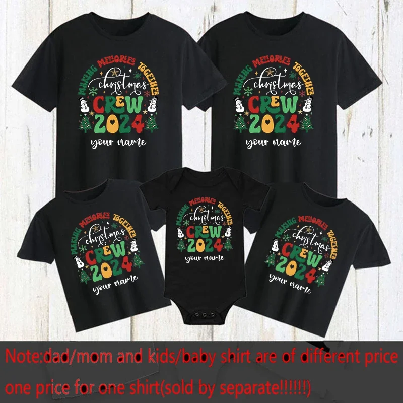Camisetas personalizadas con el lema "Creando recuerdos juntos", camisetas personalizadas con nombre, atuendo navideño para la familia, camiseta navideña a juego para la familia