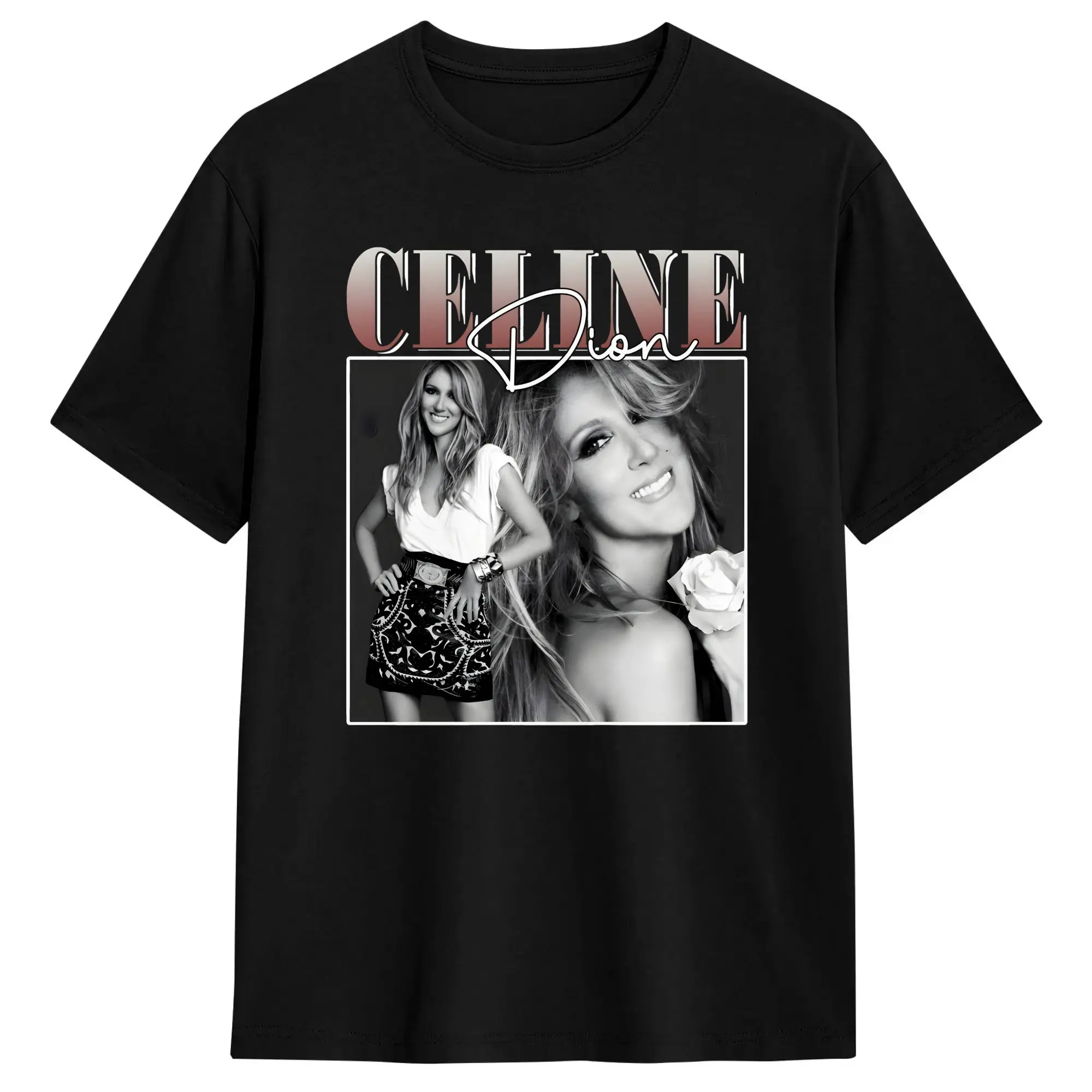 Celines Dion Face Portrait Herren T-Shirt Kanadische Sängerin T-Shirt Kurzarm T-Shirt mit rundem Kragen Baumwolle Original Kleidung