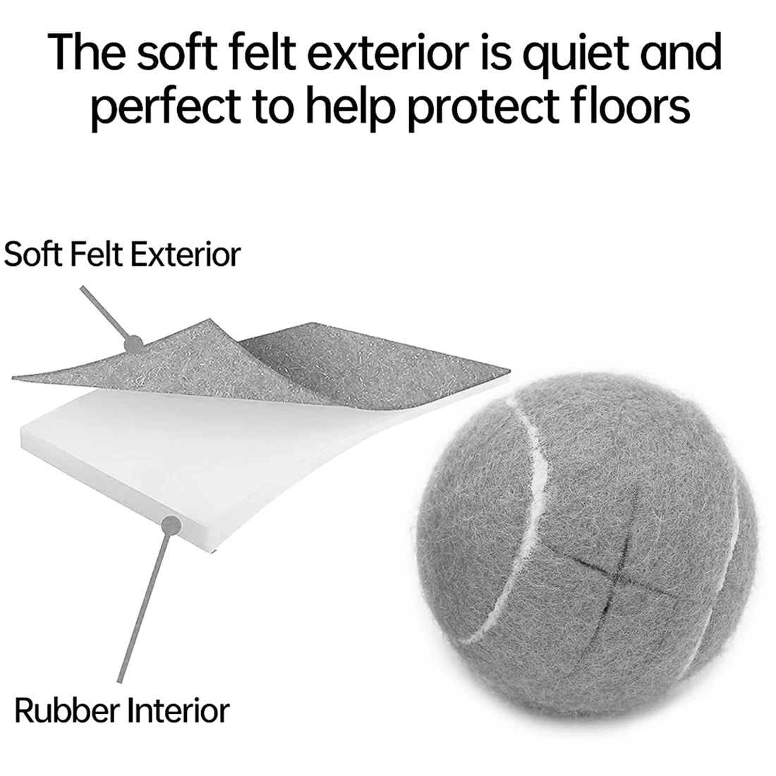 2 PCS Precut Walker Tennis Ball For Furniture Legs And Floor Protection, Heavy Duty Long Lasting Felt Pad Covering
