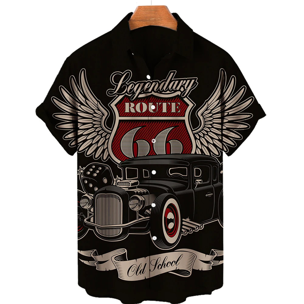 

2023 Summer Retro American Oversized Men's Printed Top New Hawaiian Holiday Style Short Sleeve T-shirt Casual Fashion Shirt
