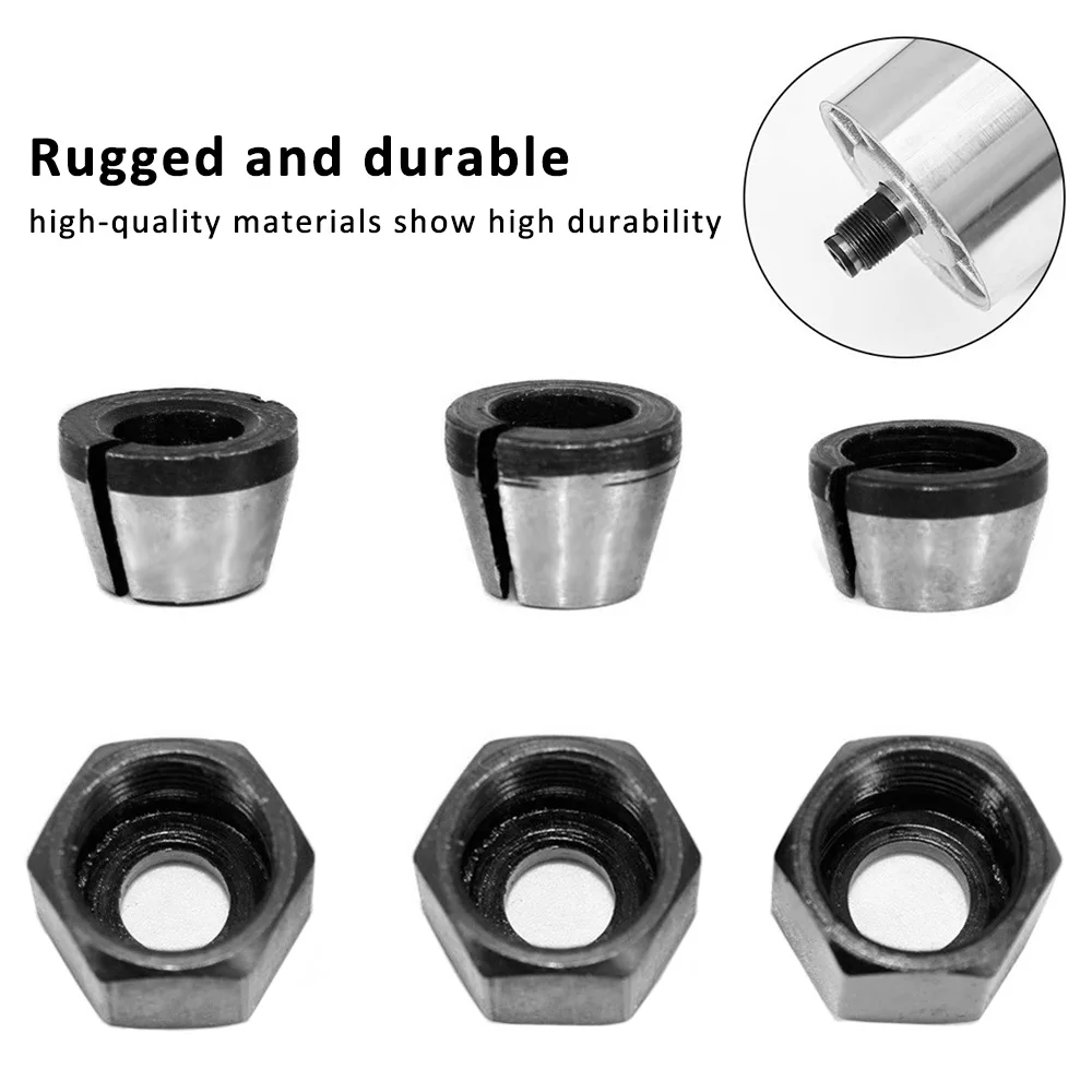 Router Bit Collet Chuck Set 6/6.35/8mm Trimmer Collet Chuck Heads Carbon Steel Adapter for Drills Engraving 6Pcs woodworking tools,wood router,plunge router